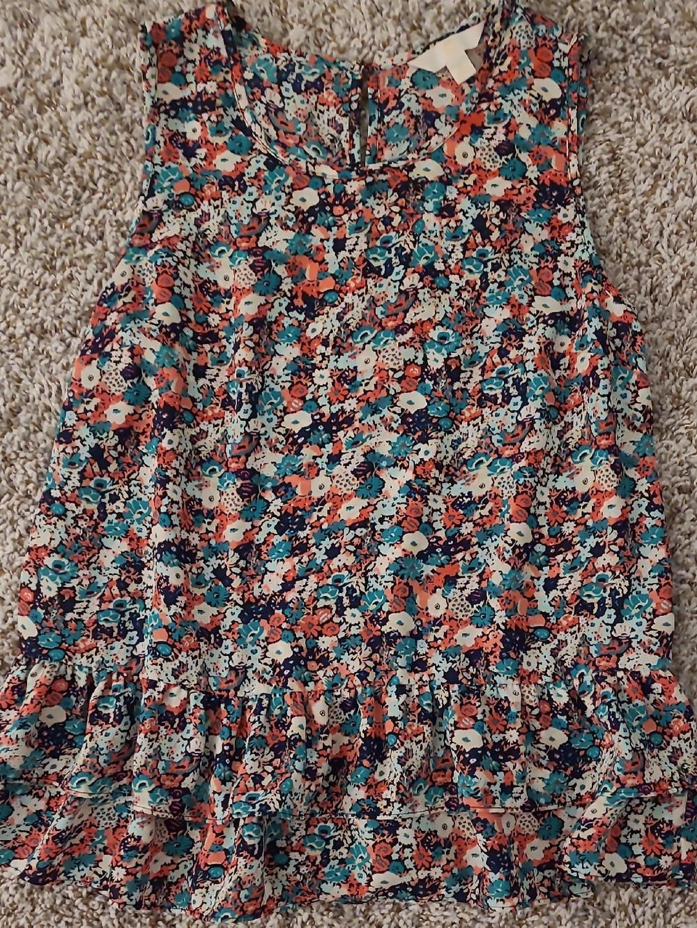 Floral Sleeveless Peplum Top in Teal, Coral & Navy